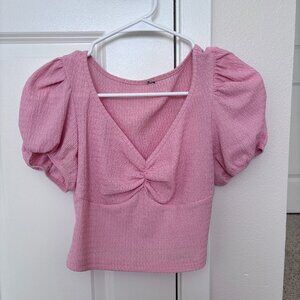 Pink Puffer Sleeve Crop Top T-Shirt Size S Small